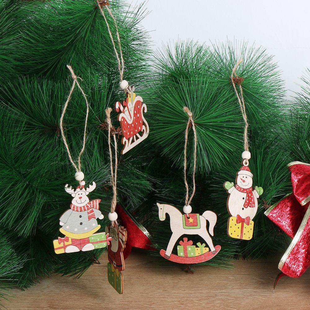 KUNHEV Set 4 / 5 Phụ Kiện Treo Trang Trí Giáng Sinh Bằng Gỗ DIY