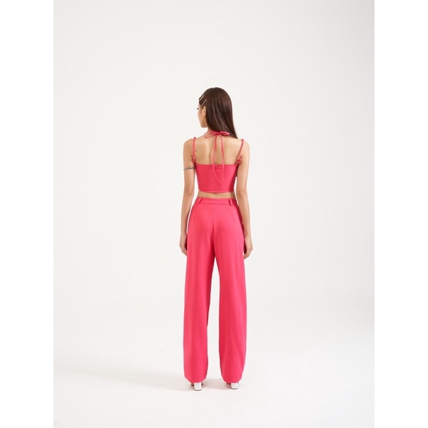 Set áo hai dây hồng kim tuyến + quần dài hồng ống suông