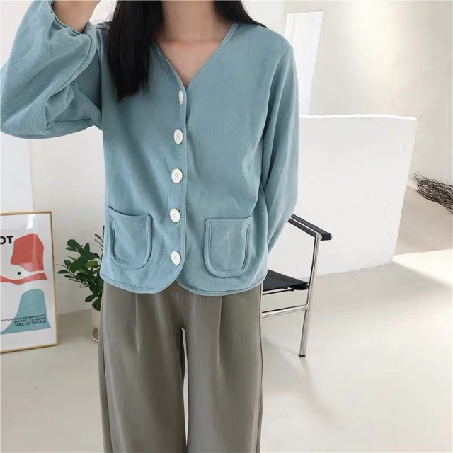 Áo cardigan nỉ thun cúc tròn Ulzzang style  Hàng Quảng Châu
