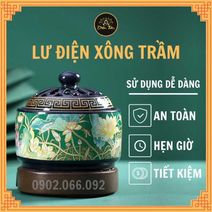 Lư đốt trầm hương, lư đốt trầm bằng điện có hẹn giờ chỉnh nhiệt - Chất liệu gốm sứ cao cấp, sang trọng, tiện dụng