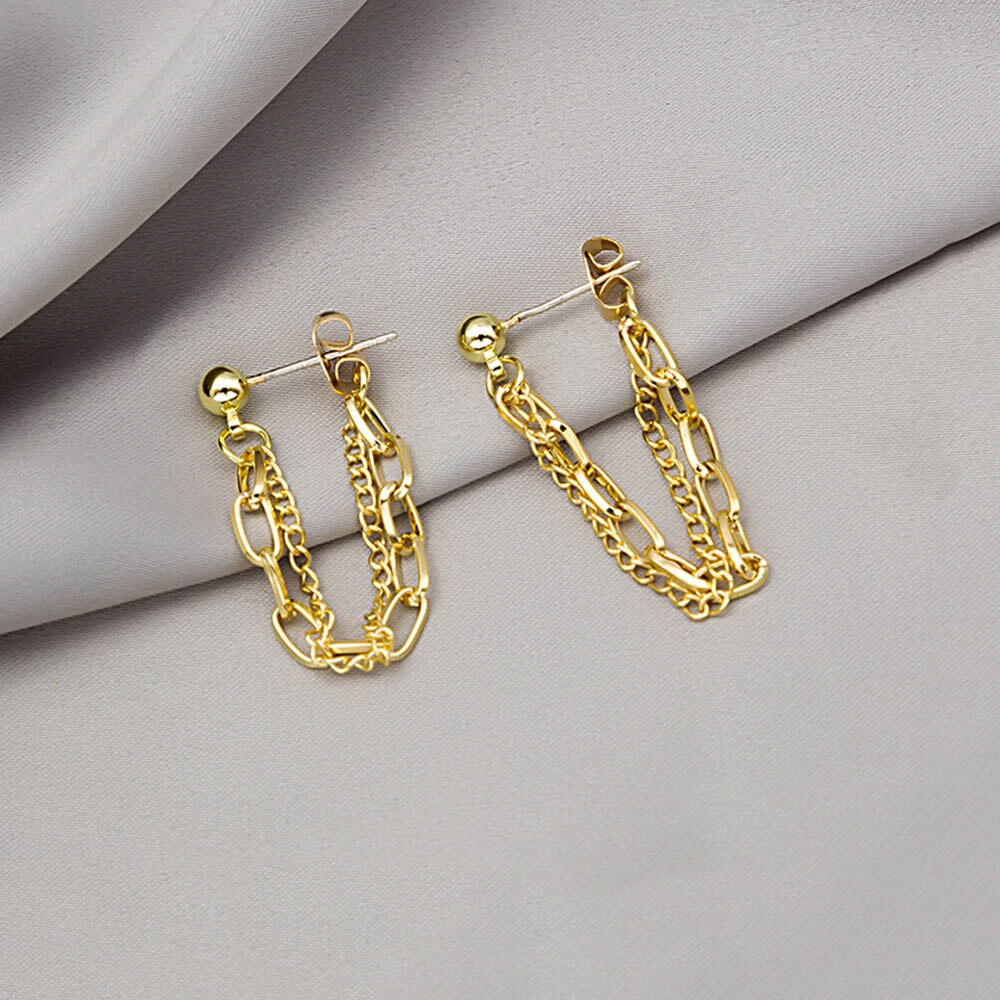 Khuyên tai kim loại mạ vàng/bạc dáng dài đơn giản cho nữ