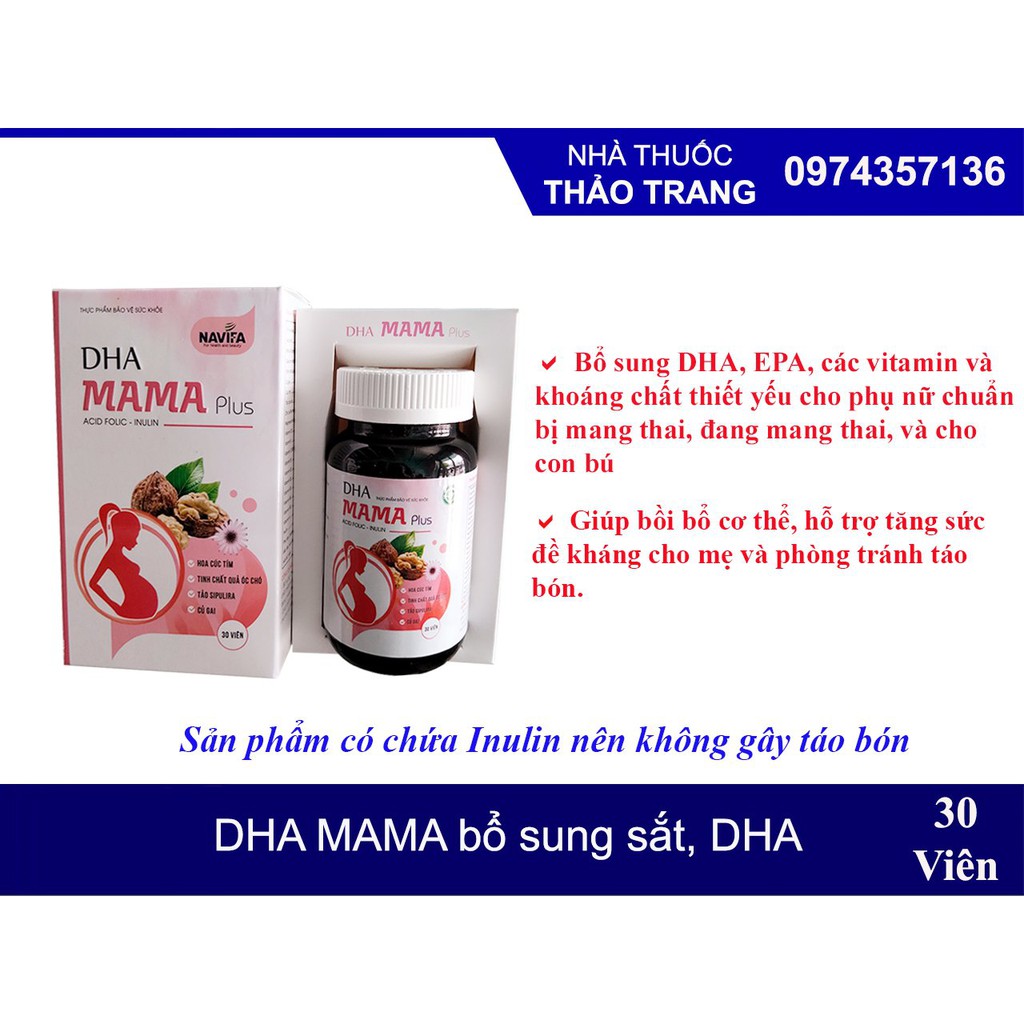 Bổ bầu tổng hợp DHA, sắt, vitamin và khoáng chất DHA MAMA cho PN mang thai và cho con bú không gây táo