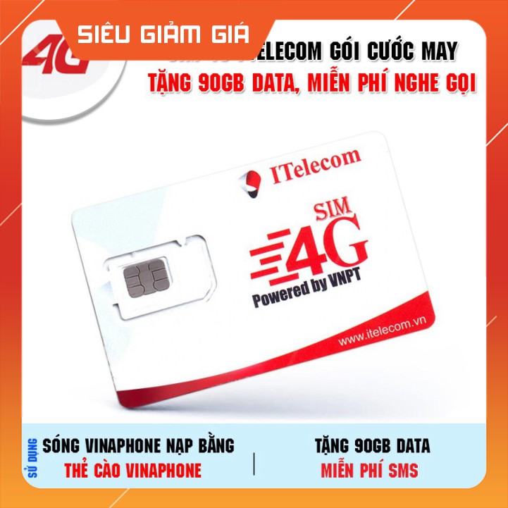 DATA KHỦNG Sim 4G ITelecom V77 Gói Cước MAY- Tặng 90GB/Tháng - Gọi Miễn Phí Vinaphone - 30Ph Ngoại Mạng + 60 SMS