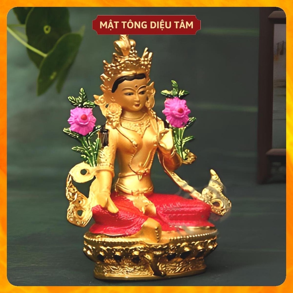 Tượng phật tara xanh 14,5cm vẽ tay màu thờ cúng mật tông Tây Tạng , tượng phật để ô tô
