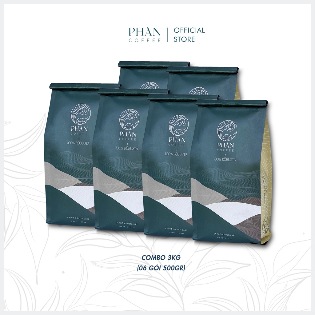 Combo 3kg Cà phê Robusta rang xay nguyên chất Phan Coffee vị đắng đậm thơm nồng pha phin pha máy