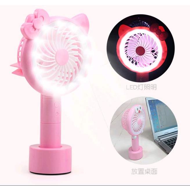 QUẠT SẠC MINI (LOẠI TỐT) KÈM ĐÈN LED CẦM TAY – ĐỂ BÀN  - KITTY  DOREMON (LOẠI TỐT) | BigBuy360 - bigbuy360.vn