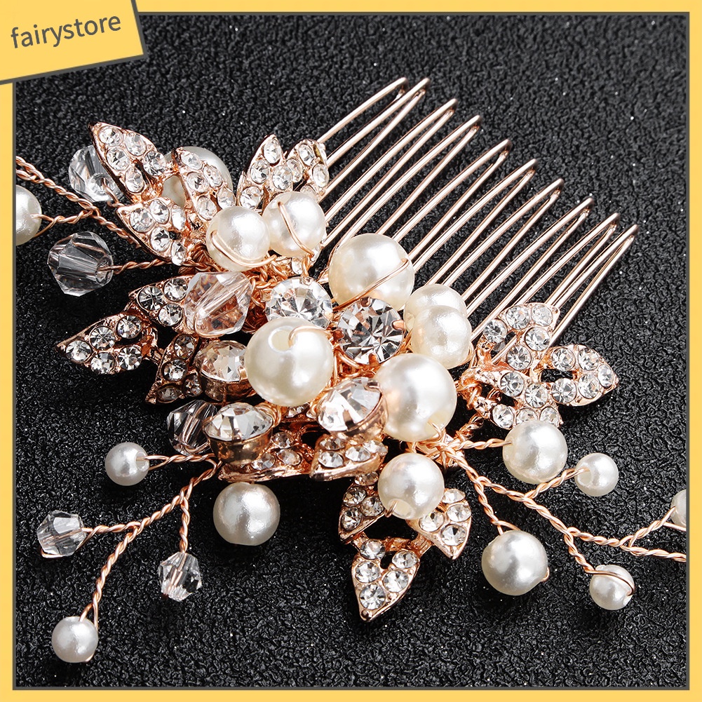 Trâm Cài Tóc Hình Nhánh Cây Đính Đá &amp; Ngọc Trai Giả Phong Cách Vintage