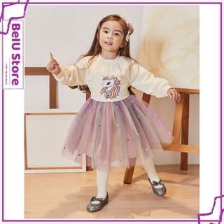 Váy Công Chúa Bé Gái Dài Tay Beiu Đầm Cho Bé Gái Ngựa Pony Chân Váy Voan 2 Lớp Hoạt Tiết Ngôi Sao - B22