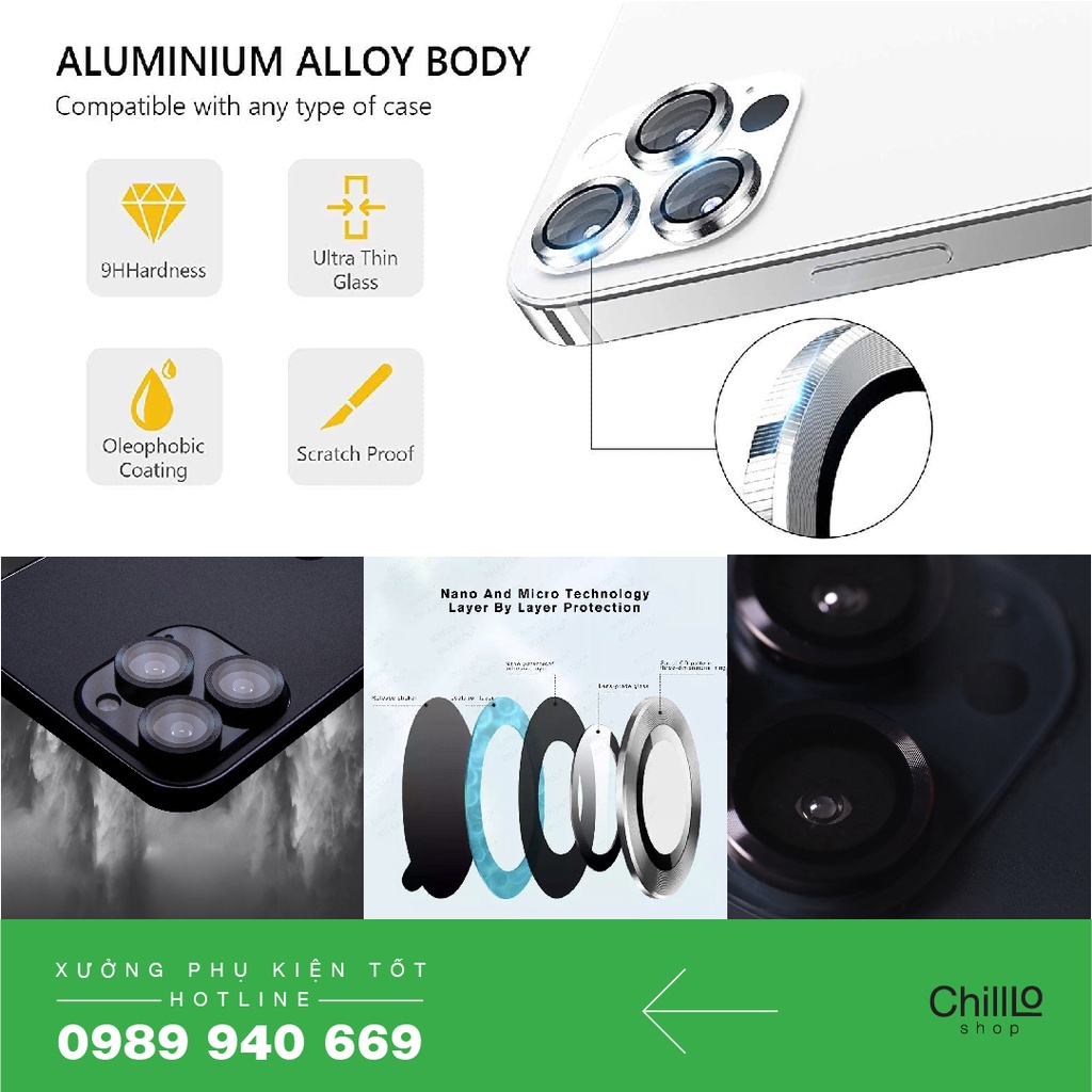 Miếng Dán Camera iPhone - Ring Lens Kính Cường Lực Viền Hợp Kim Bảo Vệ Camera Sau Cho Các Dòng iPhone 11/12/13