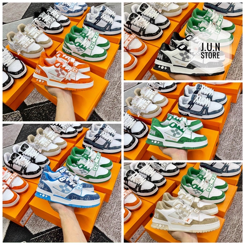 GIÀY LV TRAINER SNEAKER CAM XANH HỒNG ĐEN SC [ BẢN TIÊU CHUẨN ]