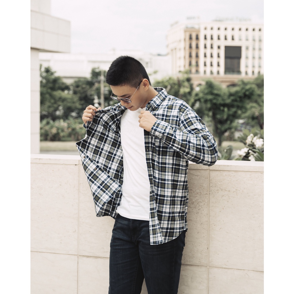 ÁO SƠ MI NAM TAY DÀI XUẤT DƯ BLUE MOUNTAIN MÀU TRẮNG XANH LÁ -FO76 SHOP