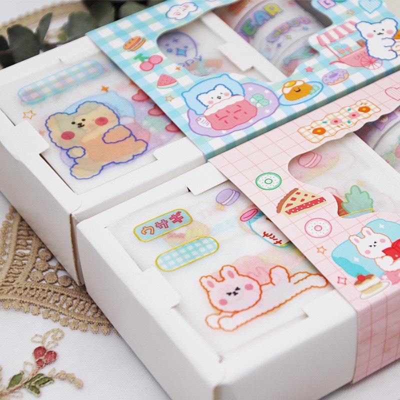 Set quà tặng 9 tấm sticker và 5 cuộn Băng dính hình ngộ nghĩ dễ thương dùng trang trí Nhật ký, sổ tay CC1