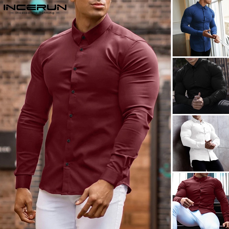 Áo sơ mi INCERUN tay dài cài nút 4 màu sắc tùy chọn phong cách công sở thời trang dành cho nam