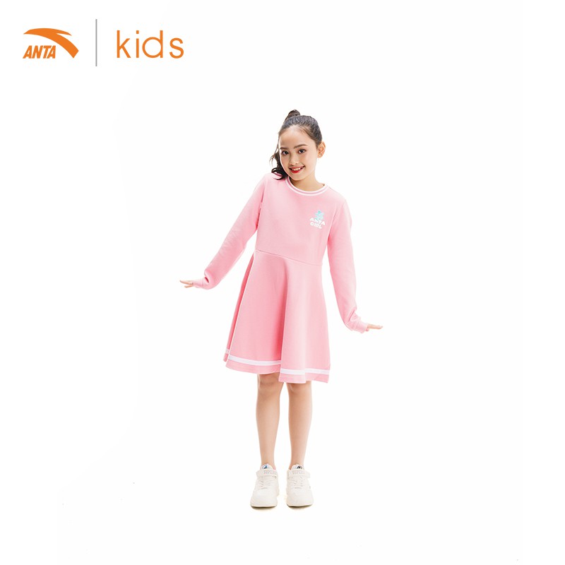 Váy liền dài tay bé gái Anta Kids 362017382-2, chất nỉ mỏng, mềm mịn