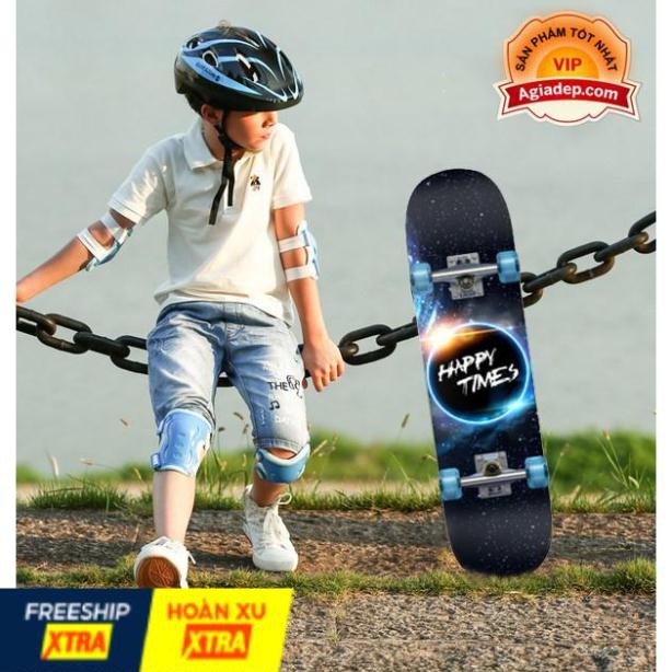 Ván trượt trẻ em thiếu niên Skateboard sành điệu có bánh phát sáng + Bộ bảo vệ tay chân - Xuất khẩu Châu Âu