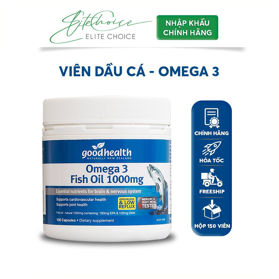 Viên dầu cá hỗ trợ tim mạch, não bộ, thị lực Goodhealth Omega 3 Fish Oil 1000mg 150 viên [Chính hãng New Zealand]