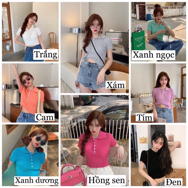 Áo croptop len cổ bẻ (bao chất)