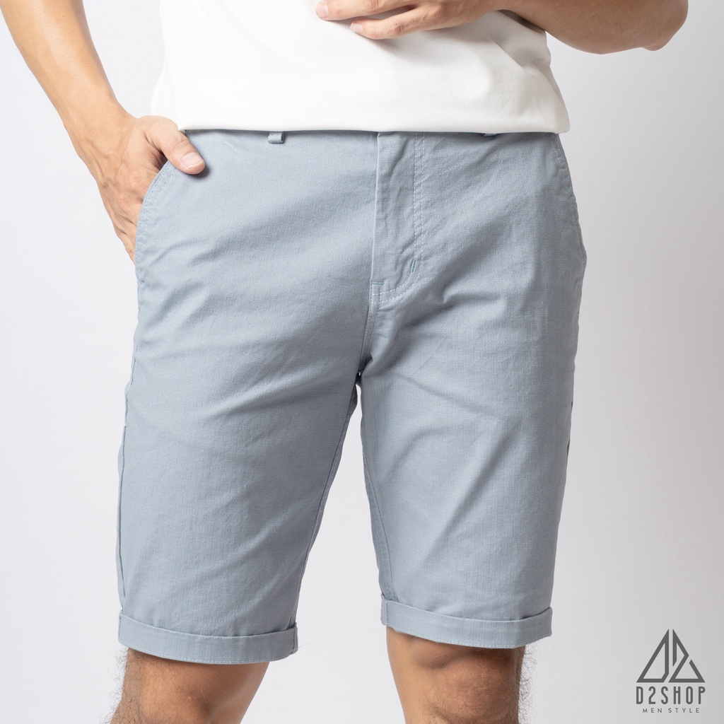 Quần short nam D2shop vải kaki co giãn, màu xanh đen, có dây thắt lưng [L200]