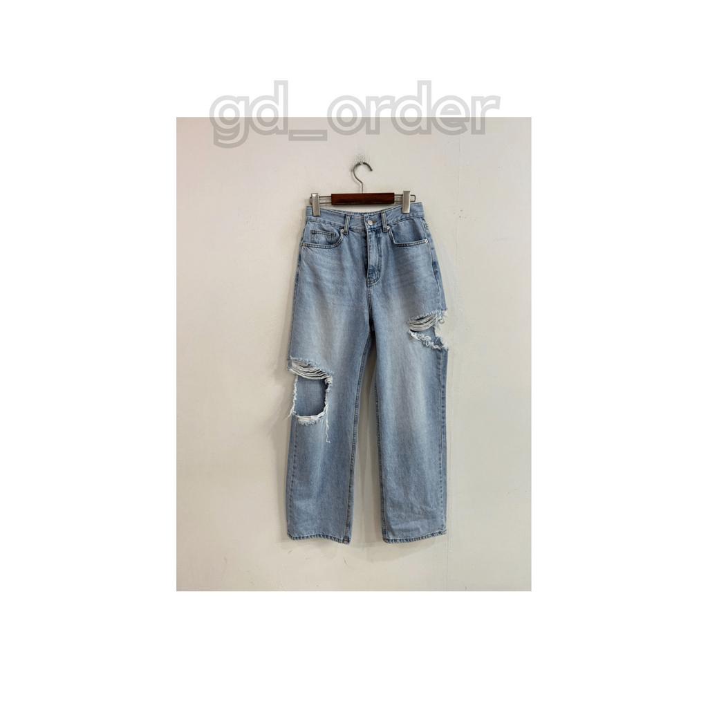 Q6|Quần jeans bò nữ ống rộng lưng cao rách gối hàn quốc basic dễ mặc đi học, đi chơi gd_order