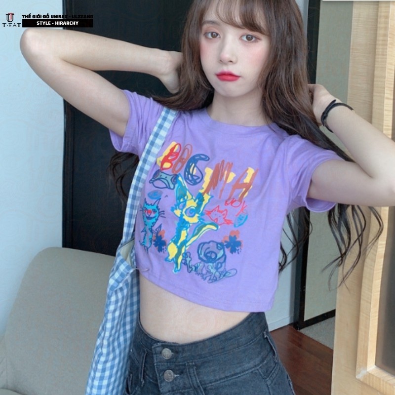 Áo Croptop Nữ Cộc Tay DVT Ulzzang In Hoạt Hình Mới A10