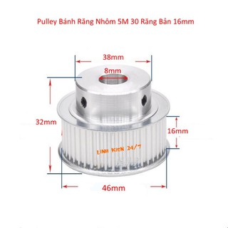 Puly Bánh Răng Nhôm 5M 30 Răng Bản 16mm Trục 6mm, 8mm, 10mm