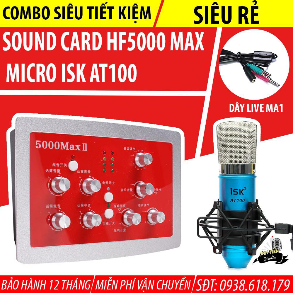 [TẶNG KÈM DÂY LIVESTREAM MA1] BỘ COMBO SOUNDCARD HF5000 MAX + MICRO At100 loại xịn mic Hoa Vinh