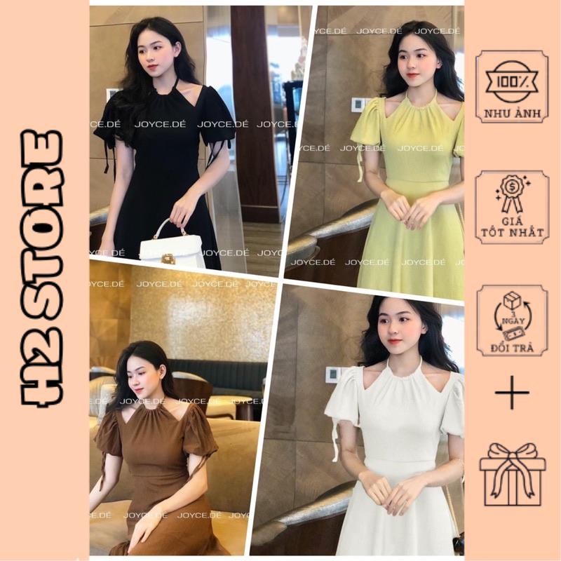 Váy midi cổ yếm tay bồng dáng dài xoè