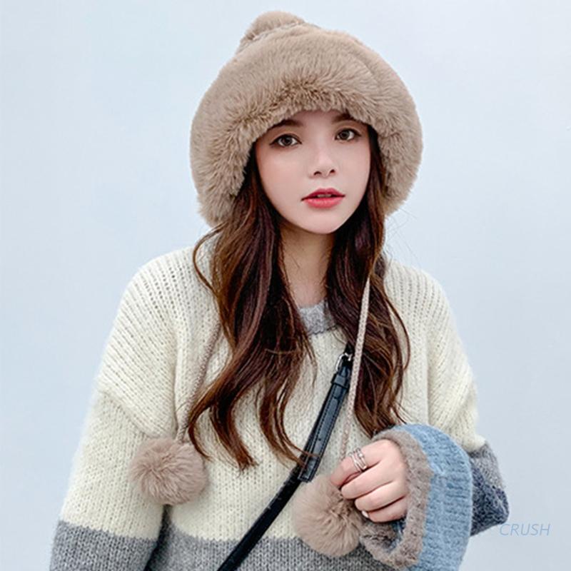 Mũ len phối quả bông giữ ấm tai thời trang mùa đông cho nữ