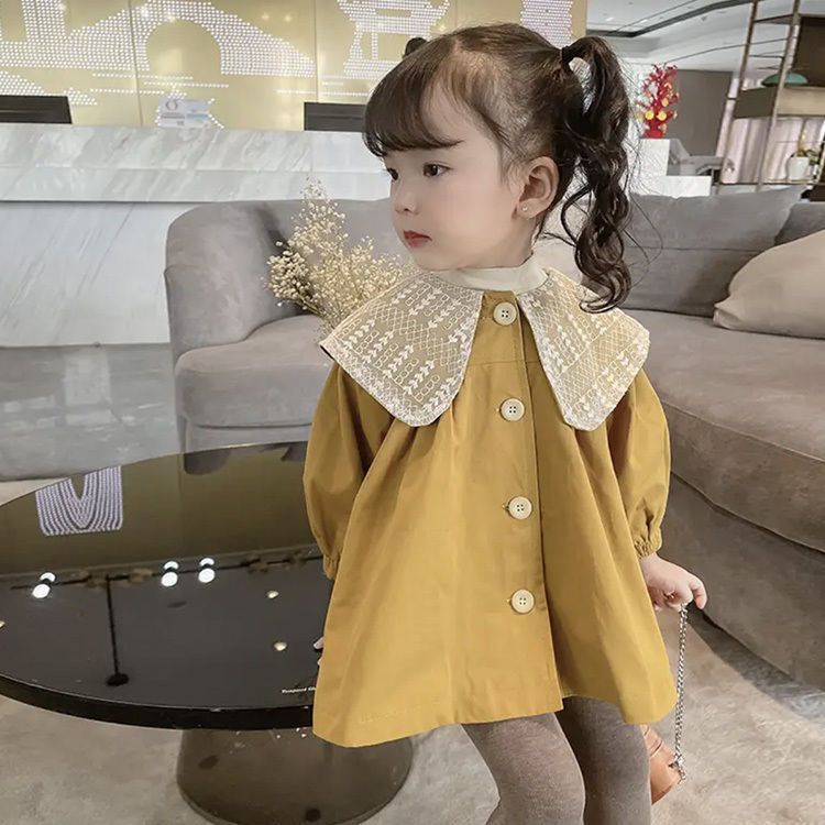 Áo Khoác Gió Cổ Búp Bê Đính Nơ Phong Cách Hàn Quốc Thời Trang Xuân Thu Cho Bé Gái
