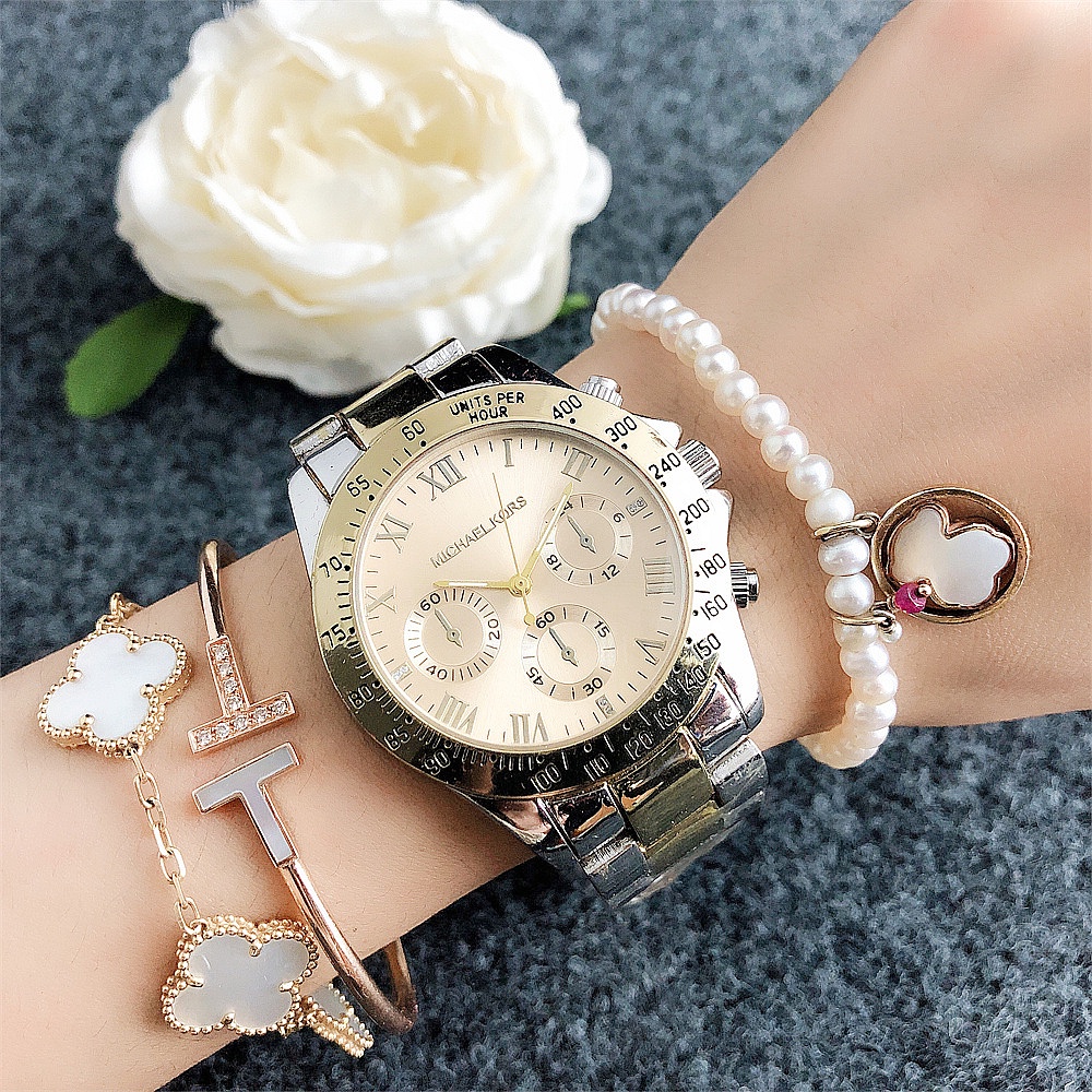 Đồng hồ ba mặt thông thường bằng thép không gỉ MK dành cho nữ Jam Tangan Perempuan