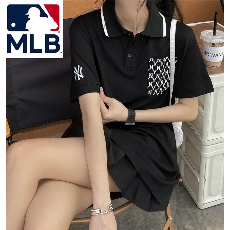 Áo Thun POLO 100% Chính Hãng MLB Yankees Dáng Rộng Màu Trơn Đơn Giản Cho Nam Nữ