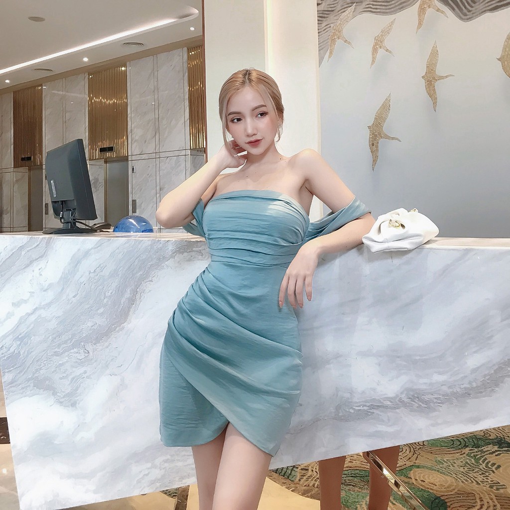 Đầm thiết kế ôm body bẹt vai cao cấp dự tiệc cưới D132 Four Fashion