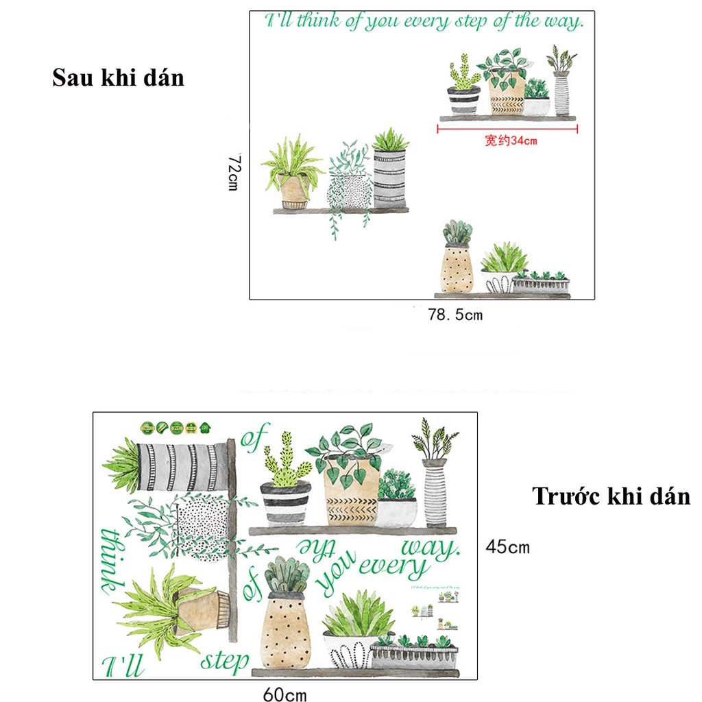 Decan dán tường, decan dán tường hình cây hoa trong chậu XC9005-SK6057