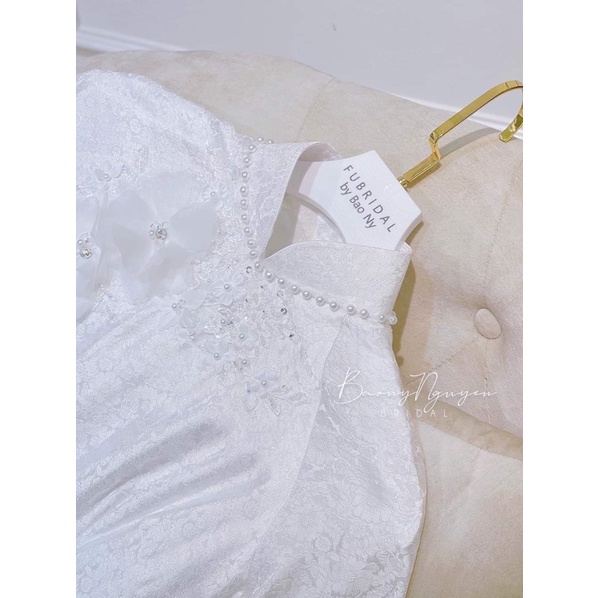 Áo dài cô dâu gấm thơm hoa 3D mẫu mới nhất, áo dài cưới cô dâu đẹp