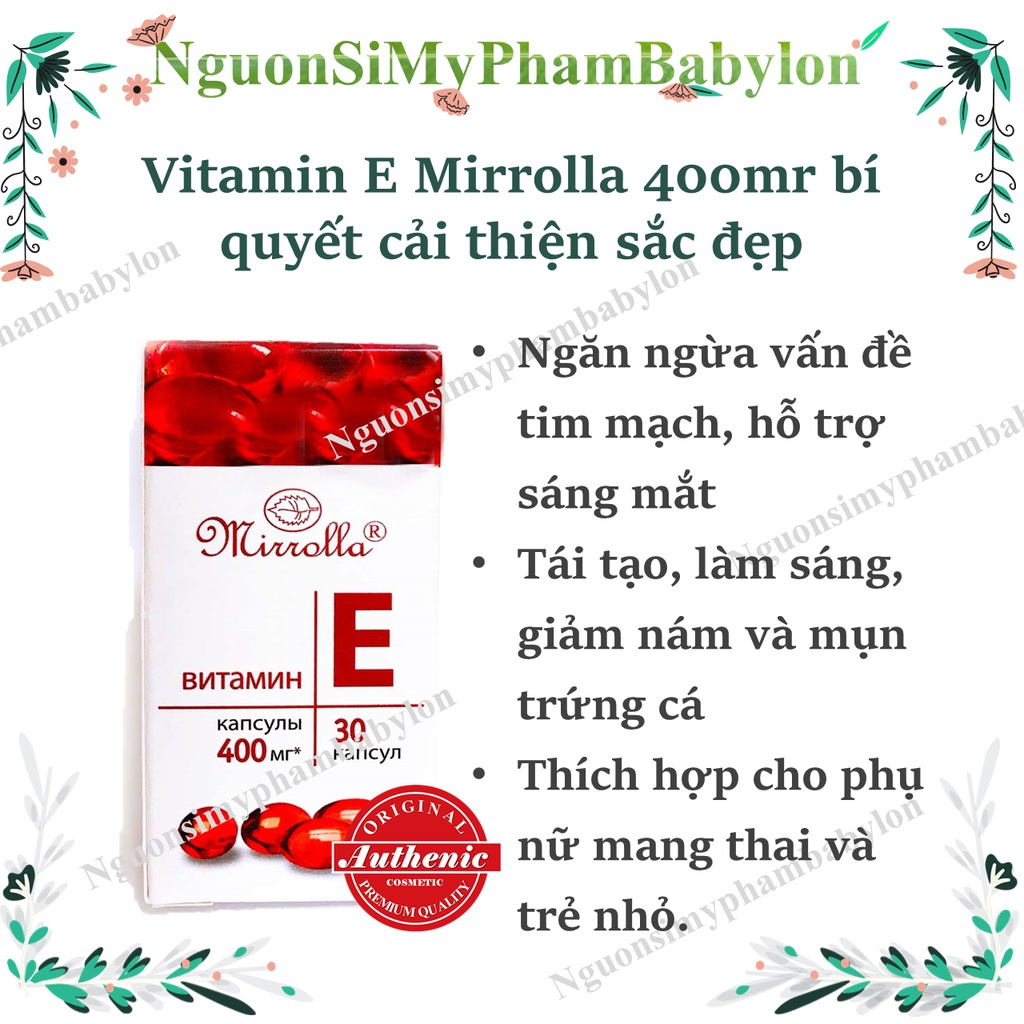 Vitamin E Mirrolla 400mg  giúp da trẻ đẹp hồng hào