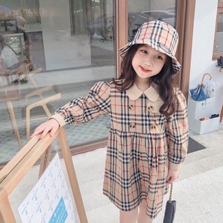  Váy kẻ BR kèm mũ vành bé gái