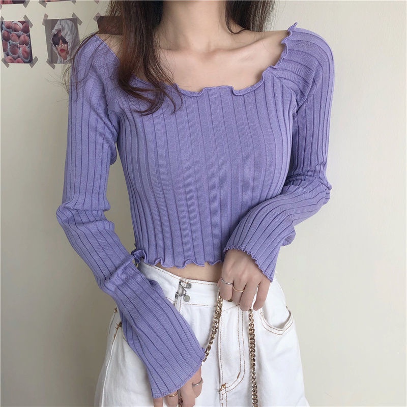 Áo sweater nữ PERTY tay dài màu trơn thời trang phong cách Hàn Quốc