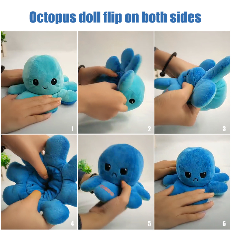 3D Reversible Flip Octopus Stuffed Plush Doll Soft Simulation Reversible Plush Toy Color Chapter Plush Doll Filled Plush Child Toy