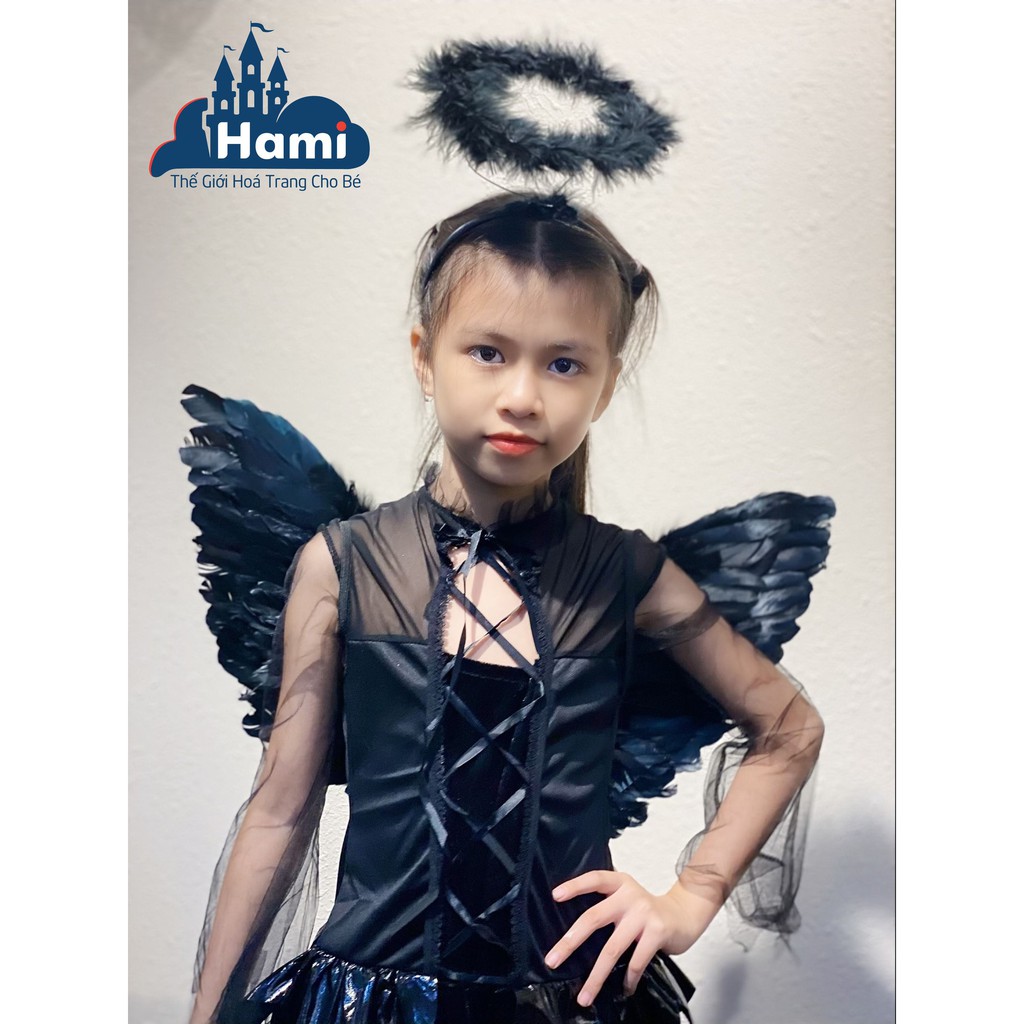 HM0477 - Đầm Hóa Trang Thiên Thần Đen Cho Bé Gái Kèm Cánh Và Cài Tóc
