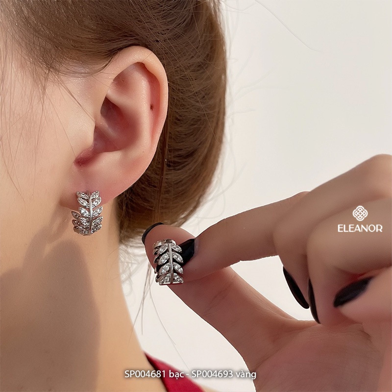 Bông tai nữ chuôi bạc 925 tròn Eleanor Accessories hình lá nguyệt quế đính đá phụ kiện trang sức 4681