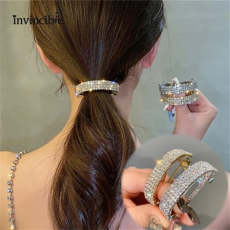Kẹp tóc đuôi ngựa lò xo hình chữ U đính đá kim cương tinh tế
