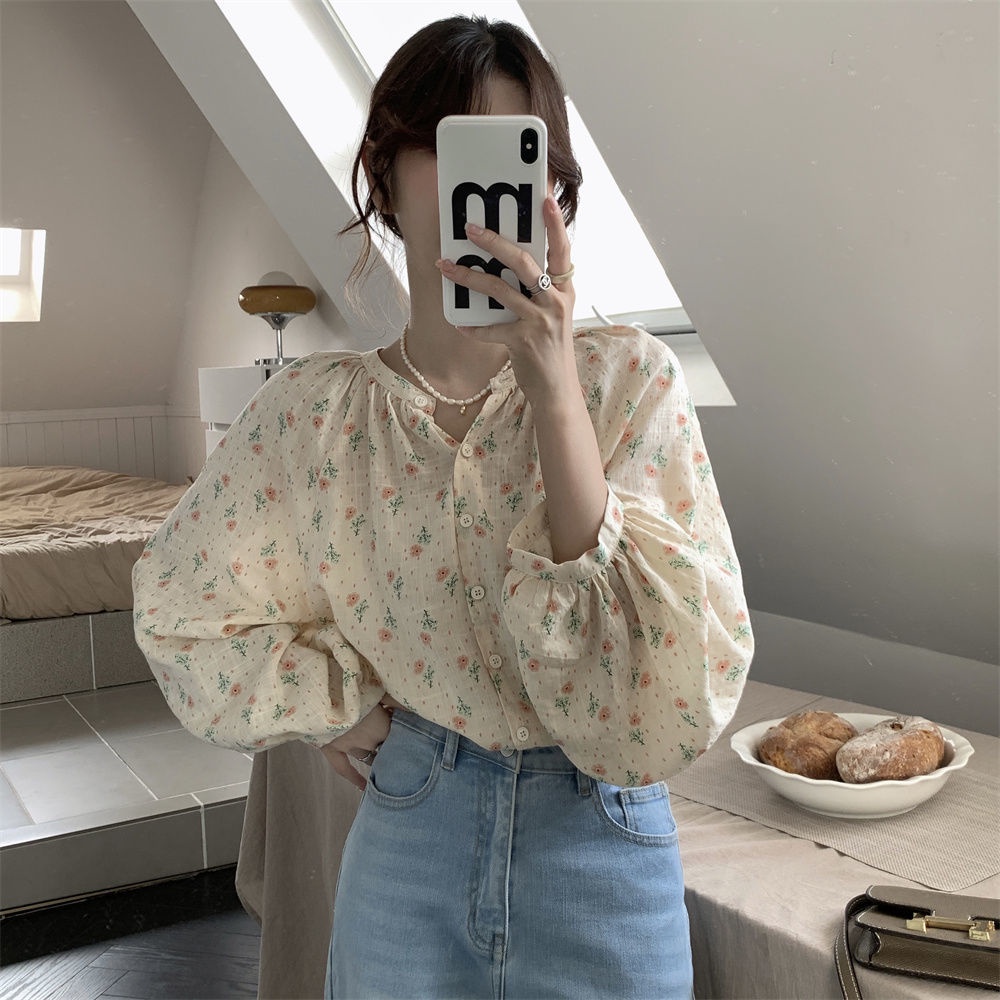 Áo hoa BH tay phồng dài dáng rộng thời trang xinh xắn cho nữ 2022