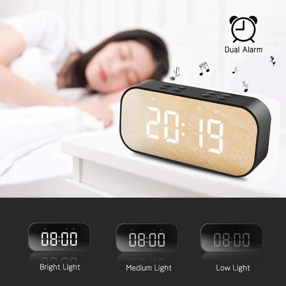 Loa Bluetooth 5.0 đồng hồ báo thức có đèn LED