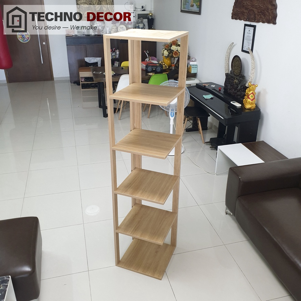 Kệ Góc Tường, Kệ Đựng Đồ Đa Năng 5 Tầng Trang Trí Phòng Khách Gỗ MDF Technodecor Giá Sách Đứng Dễ Dàng Tháo Lắp GS0015