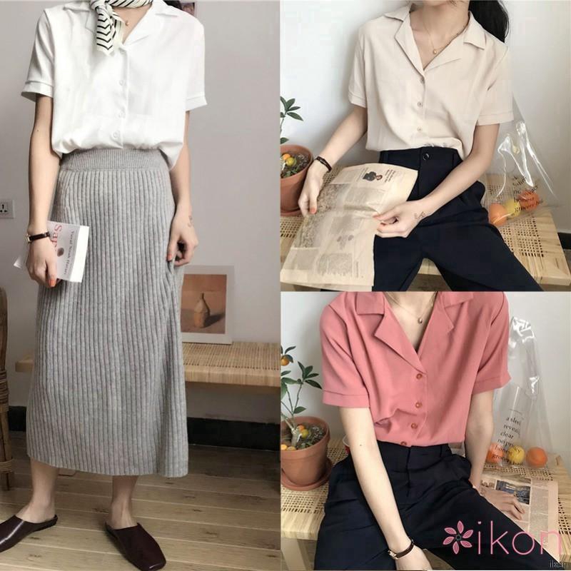 ÁIKON o cổ chữ V ngắn tay toát lên vẻ thanh lịch cho các bạn nữ