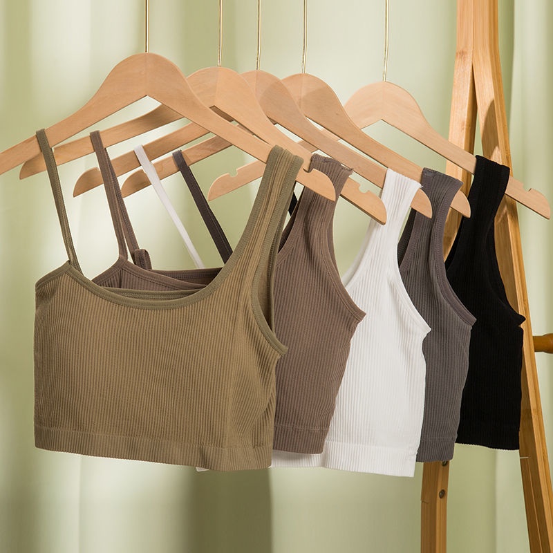 Áo vest cổ lửng trễ vai có đệm ngực bên trong và bên ngoài mặc hình chữ U lưng ngắn đa năng cực đẹp