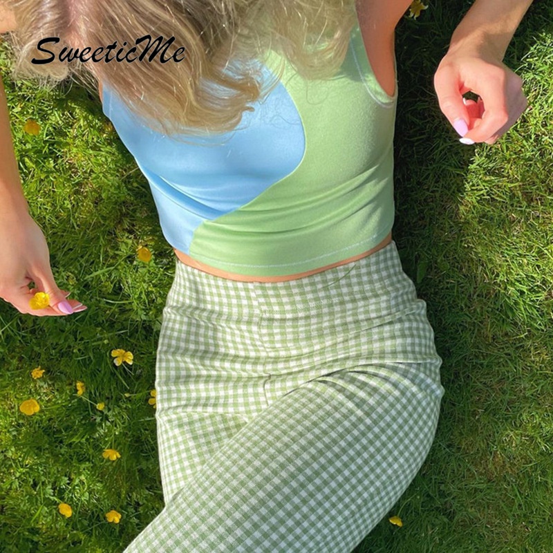 Áo Không Tay Sweeticme Cổ Tròn Phối Màu Tương Phản Mới Cho Nữ 2021 | BigBuy360 - bigbuy360.vn