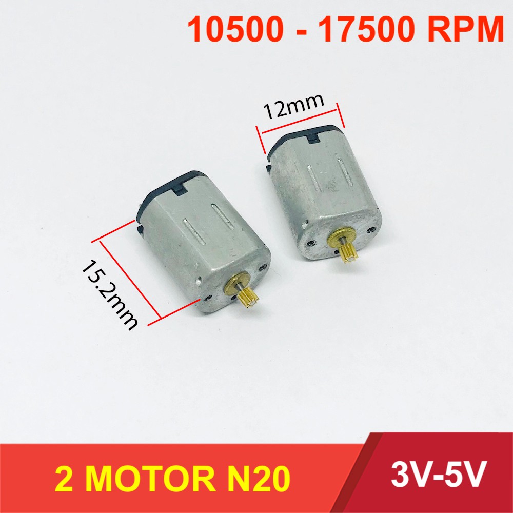 Bộ 2 Động cơ motor mô tơ mini N20 kèm bánh răng điện áp 3V - 5V tốc độ 17500 vòng - LK0120