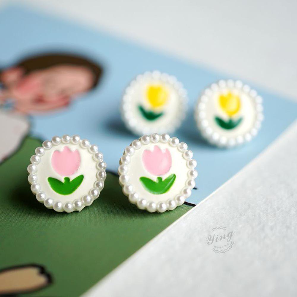 VANES1 Bông Tai Hình Hoa Tulip Tráng Men Phong Cách Vintage Cho Nữ