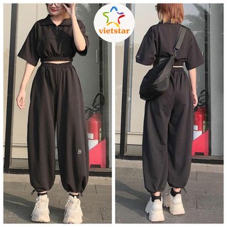 Set quần ống rộng áo croptop nữ chất Umi đẹp - VIETSTAR